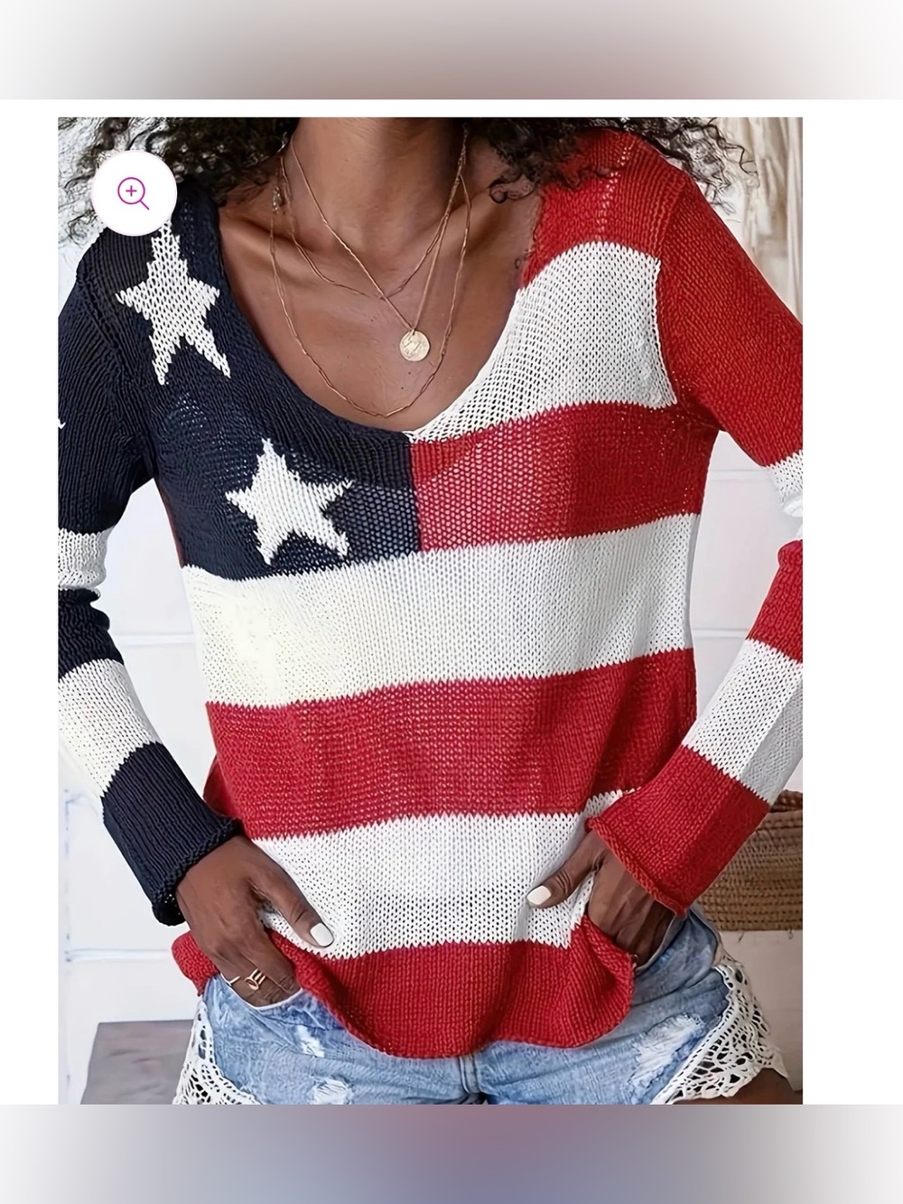 ROSA CLOTHING 4th Of July Knit Summer American Flag Sweater Medium